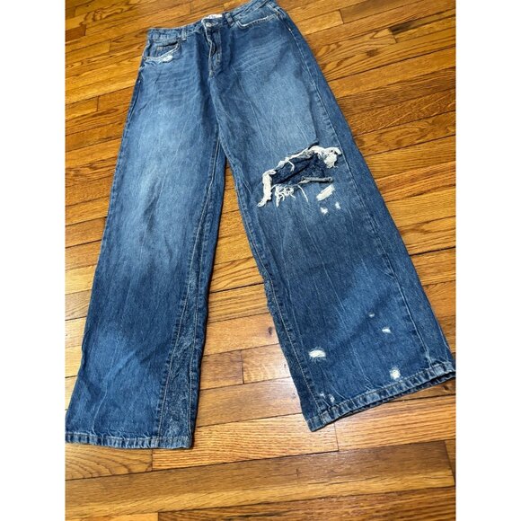 We the Free People Womens Wide Leg Jeans Size 25 27x32 Baggy Distressed Denim - Picture 2 of 8
